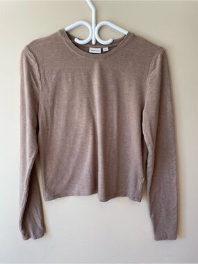 Babaton Long Sleeve Crewneck Top in Taupe